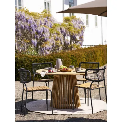 4er Set Nashville Esszimmerstuhl, Gartenstuhl Teak Rattan | Schwarz/Natur