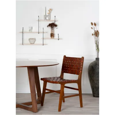 2er Set Perugia Esszimmerstuhl Leder Teakholz | Braun - Unikat