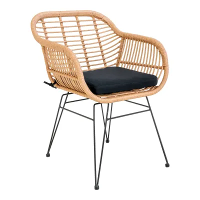 2er Set Triest Sessel / Gartenstuhl Polyrattan Kissen | Natur/Schwarz