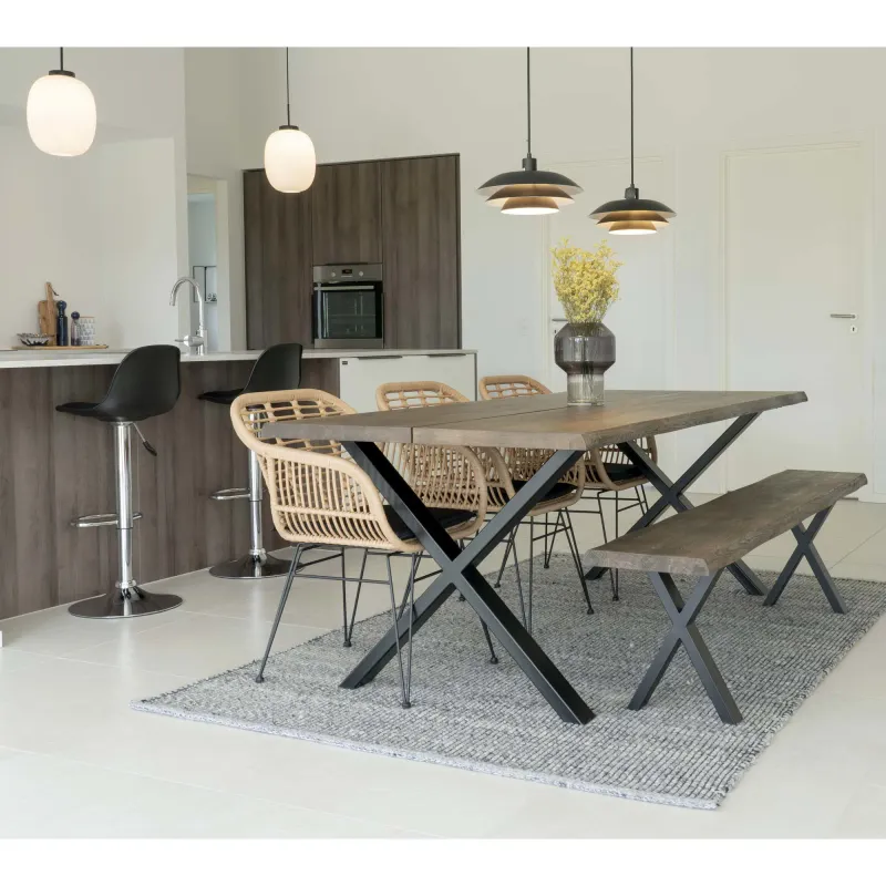 2er Set Triest Sessel / Gartenstuhl Polyrattan Kissen | Natur/Schwarz