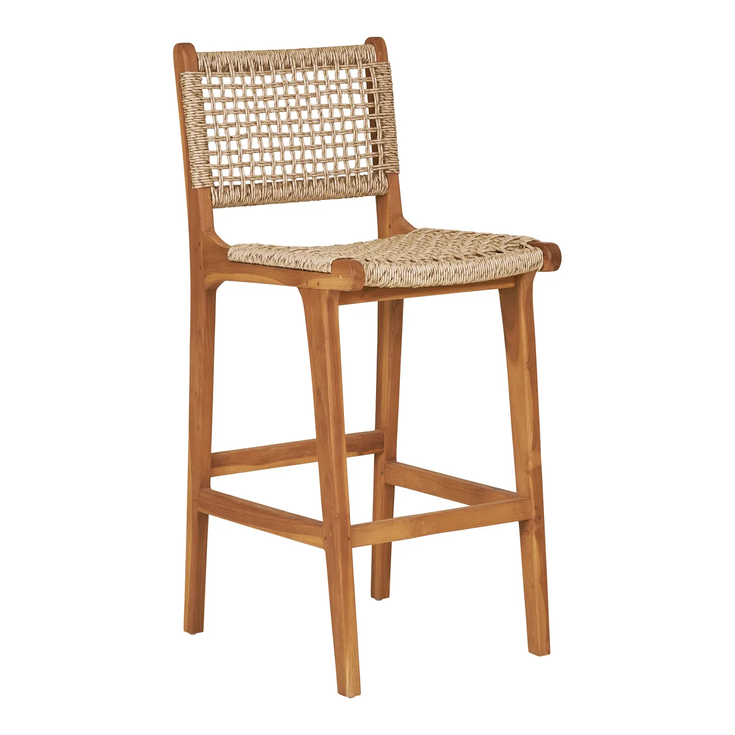 Derby-Thekenstuhl, Teakholz/PE-Rattan, natur, 45x50x94cm. Komfortabel für Schweizer Küchen und Bars.