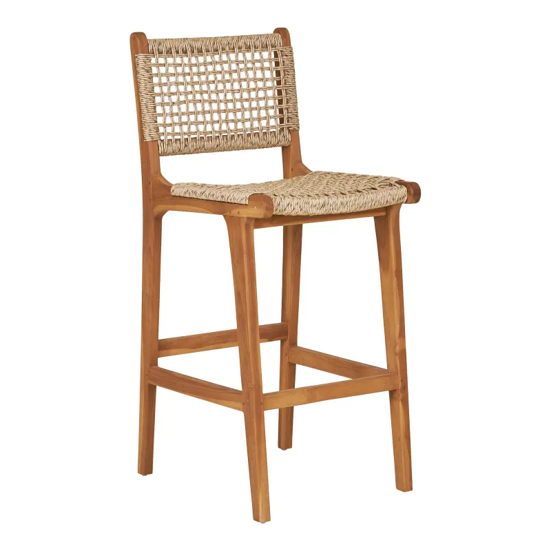 2er Set Derby Barhocker / Barstuhl Teakholz Rattan | Natur Derby-Thekenstuhl, Teakholz/PE-Rattan, natur, 45x50x94cm. Komfortabel für Schweizer Küchen und Bars.
