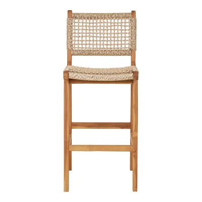 2er Set Derby Barhocker / Barstuhl Teakholz Rattan | Natur