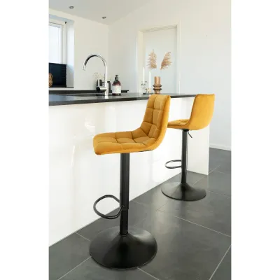 2er Set Middelfart Barstuhl Barhocker Samt Stahl | Senfgelb