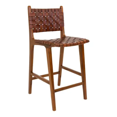 2er Set Perugia Barstuhl Barhocker Leder Teakholz | Braun 2er Set Perugia Barstuhl Barhocker Leder Teakholz | Braun