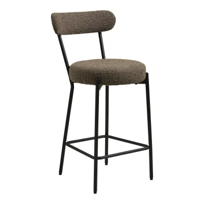2er Set Badalona Barhocker Tresenstuhl Bouclé Stahl | Braun