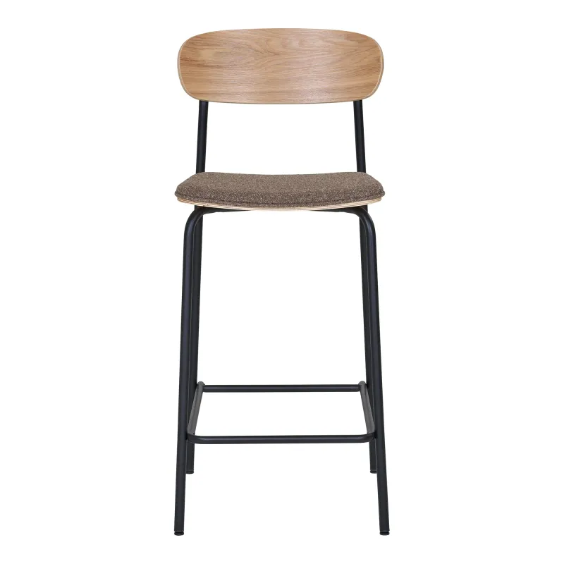 2er Set Estepona Barstuhl Barhocker Eschenholz Stoff | Braun/Schwarz