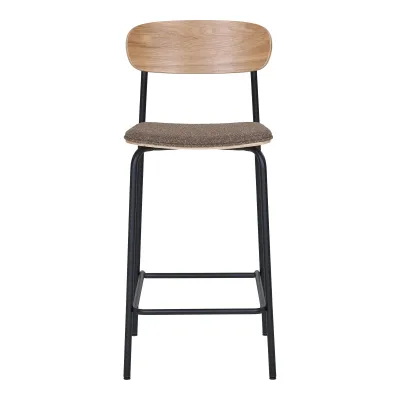2er Set Estepona Barstuhl Barhocker Eschenholz Stoff | Braun/Schwarz