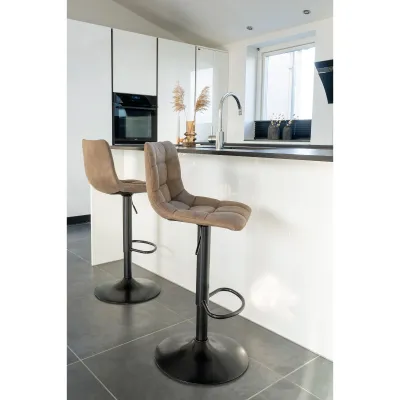 2er Set Middelfart Barstuhl Barhocker Mikrofaser Stahl | Hellbraun