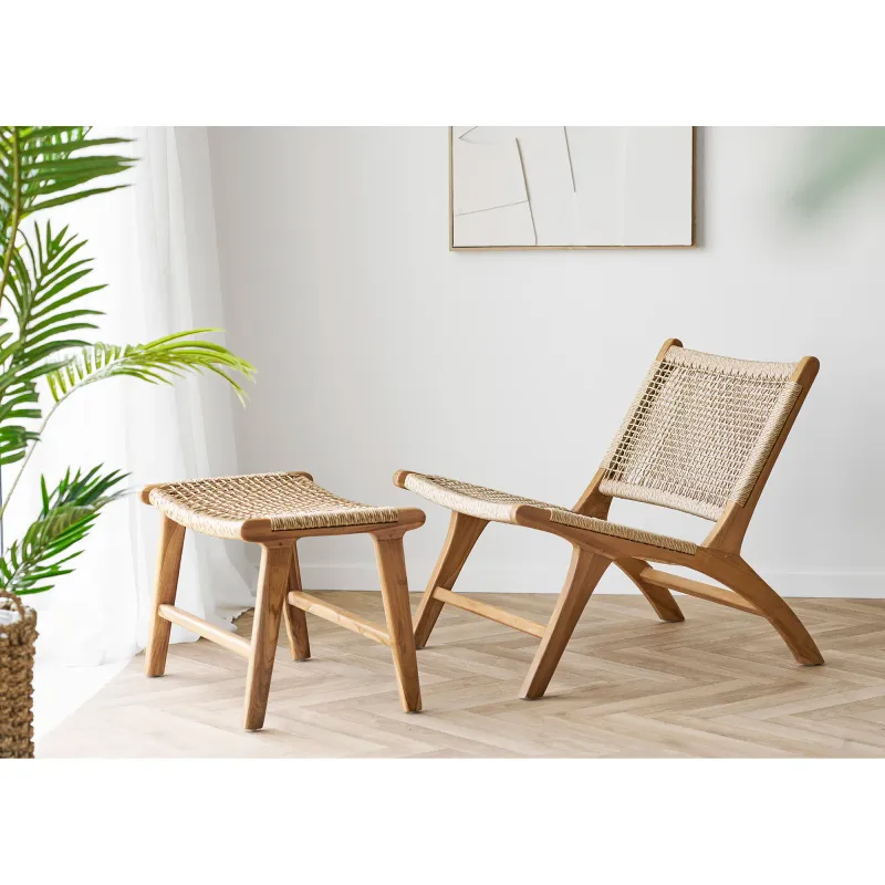 Derby-Set Liegestuhl Fussstütze Teak Rattan | Natur