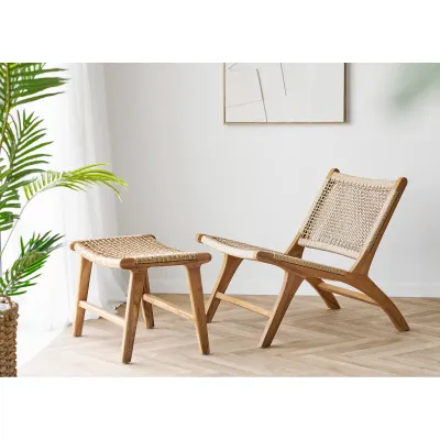 Derby-Set Liegestuhl Fussstütze Teak Rattan | Natur