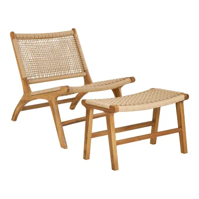 Derby-Set Liegestuhl Fussstütze Teak Rattan | Natur Derby-Set Liegestuhl Fussstütze Teak Rattan | Natur