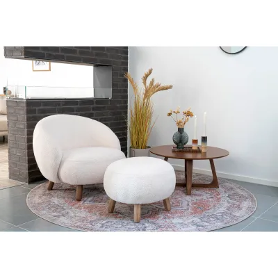 Savona-Set Lounge-Sessel Pouf Stoff | Weiss