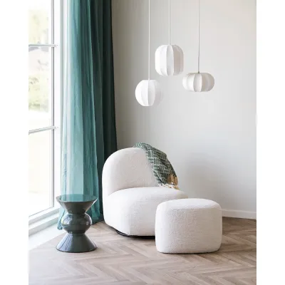 Milo-Set Lounge-Sessel Pouf Chenille | Cremeweiss