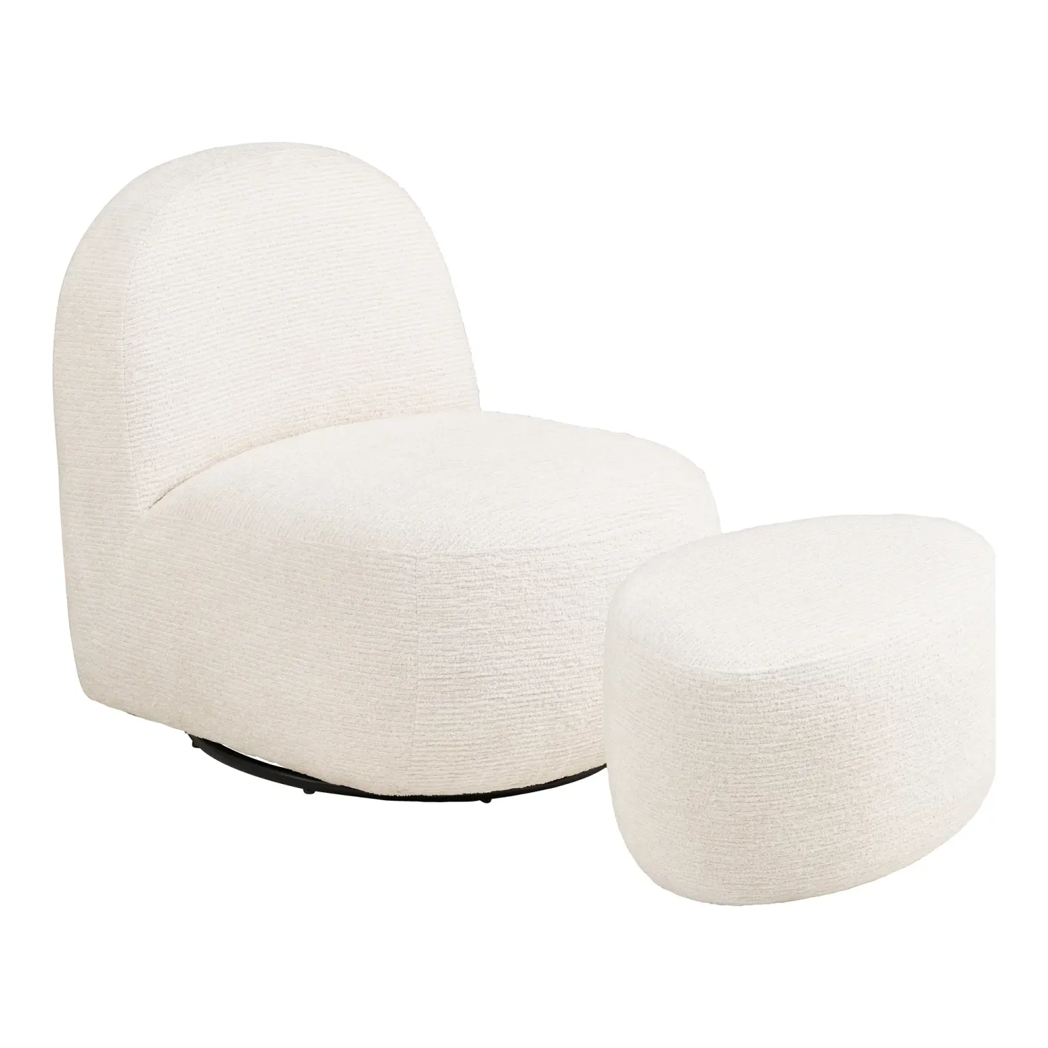 Milo-Set Lounge-Sessel Pouf Chenille | Cremeweiss