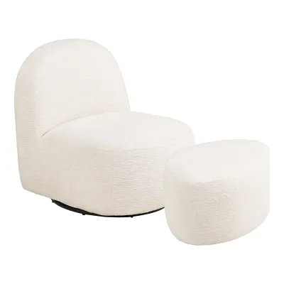Milo-Set Lounge-Sessel Pouf Chenille | Cremeweiss Milo-Set Lounge-Sessel Pouf Chenille | Cremeweiss
