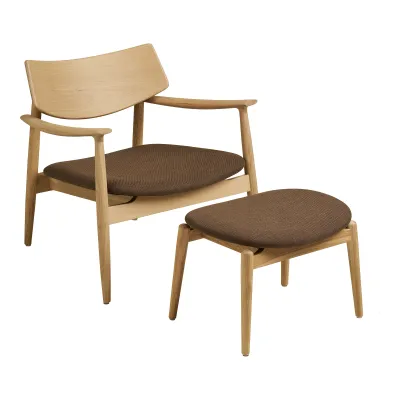 Olvera-Set Lounge-Sessel mit Fussstütze Eiche Stoff | Natur/Braun