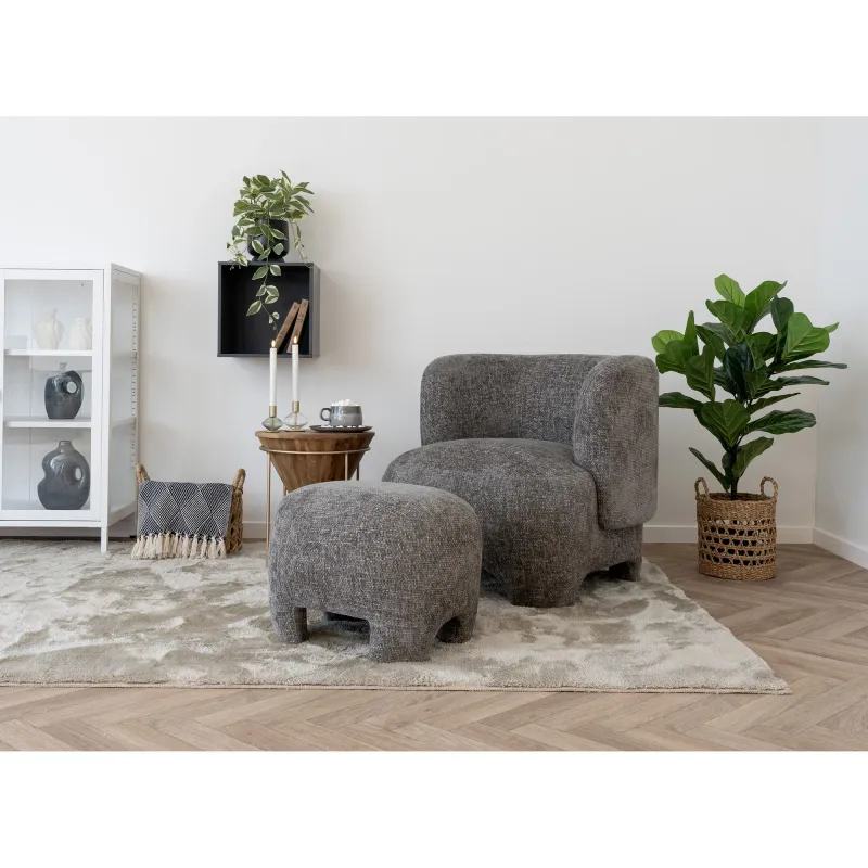 Nazare-Set Lounge-Sessel Pouf Stoff | Grau