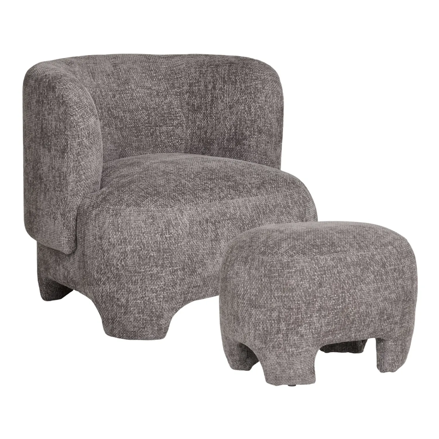 Nazare-Set Lounge-Sessel Pouf Stoff | Grau