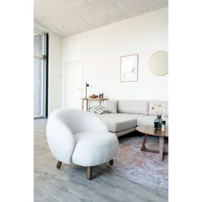 ​Savona Lounge Sessel Kunstlammfell Walnussoptik | Weiss