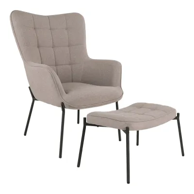 Glasgow-Set Sessel mit Fussstütze Stoff | Stein