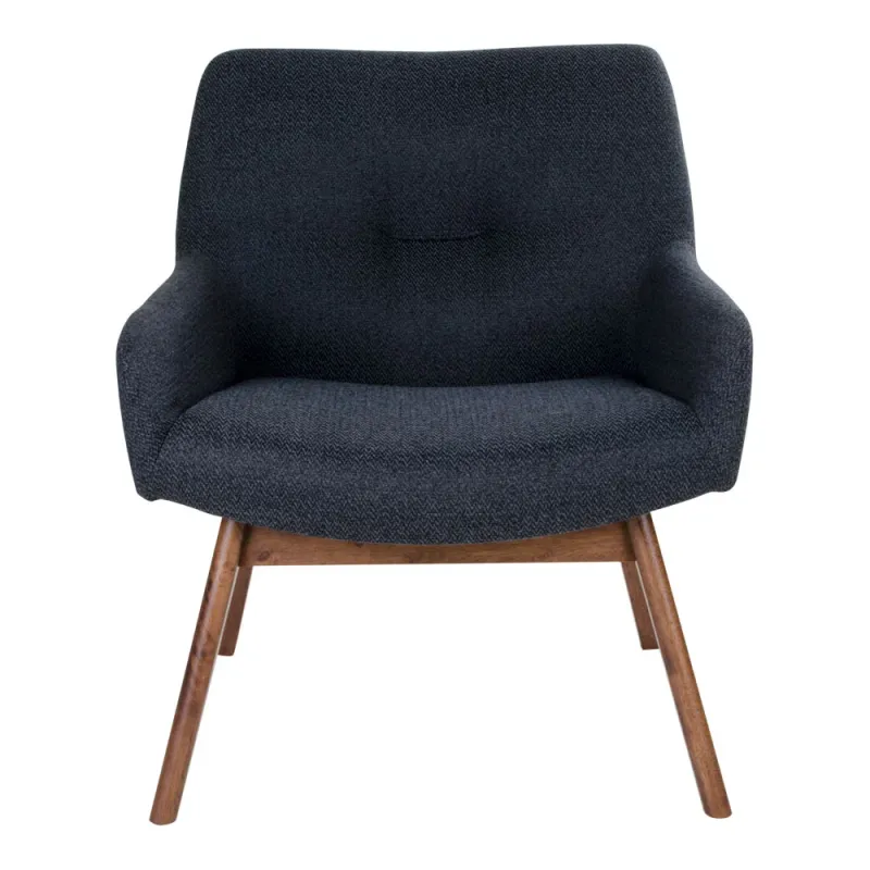 London Lounge Sessel / Stuhl Stoff Walnussholz | Dunkelblau