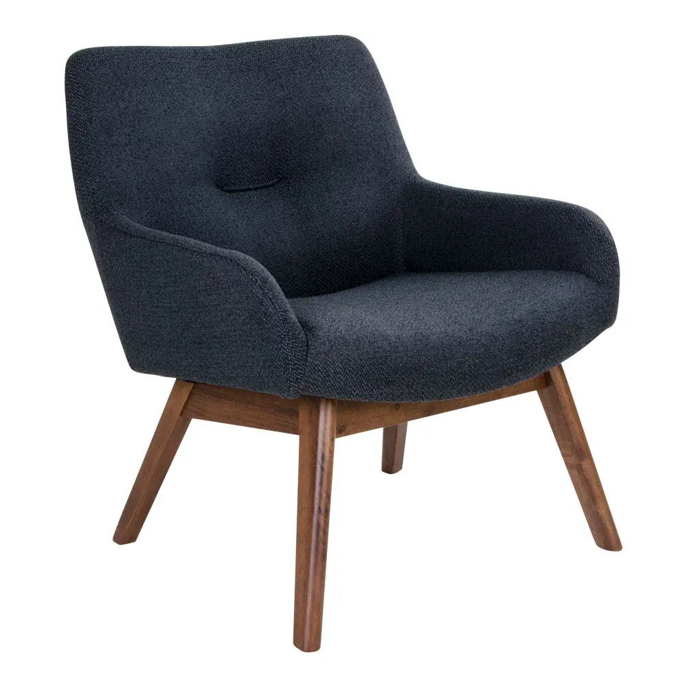 London Lounge Sessel / Stuhl Stoff Walnussholz | Dunkelblau