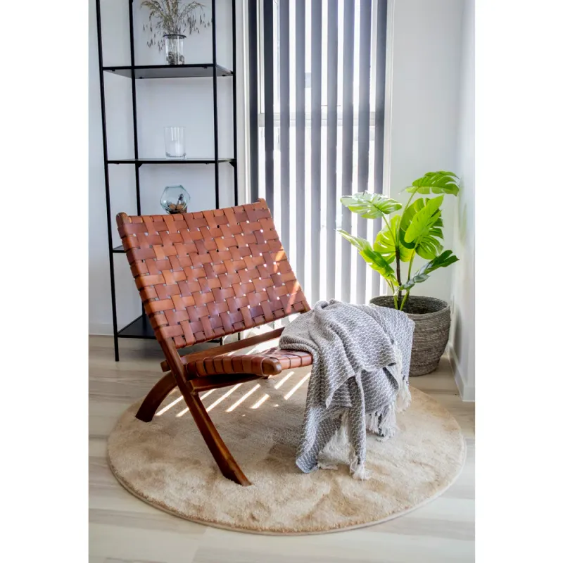 Perugia Luxus Klappstuhl Leder Teakholz | Braun