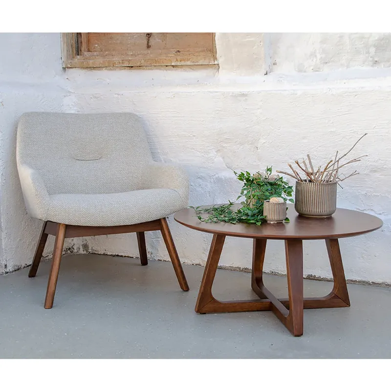 London Lounge Chair / Sessel Stoff Walnussholz | Sandfarben