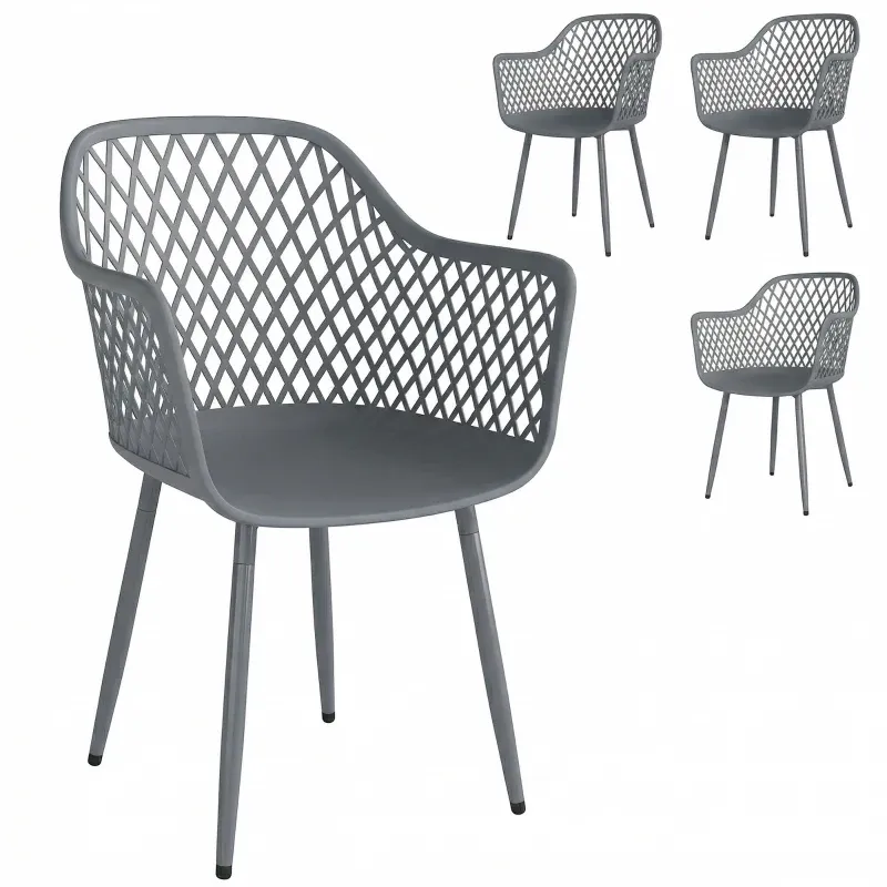 4er Set Gartenstuhl Kunststoff Armlehne UV-beständig | Dunkelgrau 4er Set Gartenstuhl Kunststoff Armlehne UV-beständig | Dunkelgrau