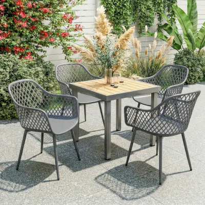 4er Set Gartenstuhl Kunststoff Armlehne UV-beständig | Dunkelgrau