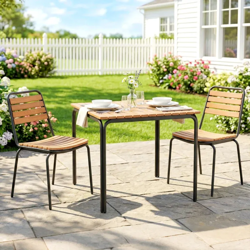 2er Set Gartenstuhl Stahl Holz Stapelbar | Naturholz