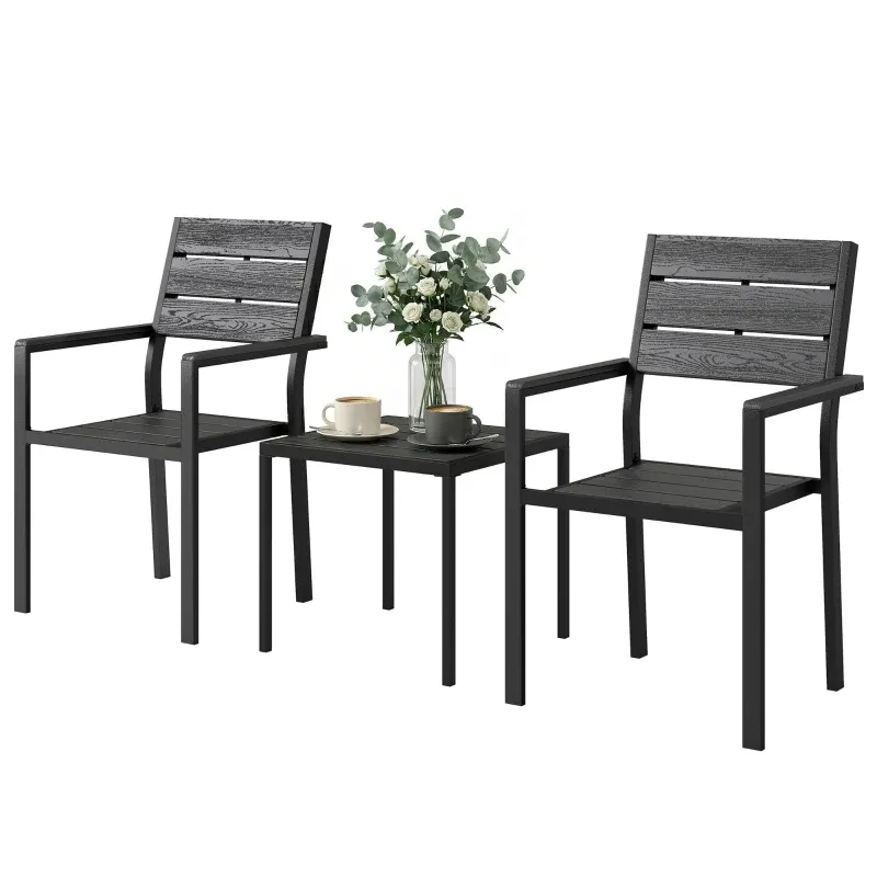 3-teiliges Garten Bistro Set 2 Stühle HDPE-Tischplatte | Schwarz 3-teiliges Garten Bistro Set 2 Stühle HDPE-Tischplatte | Schwarz