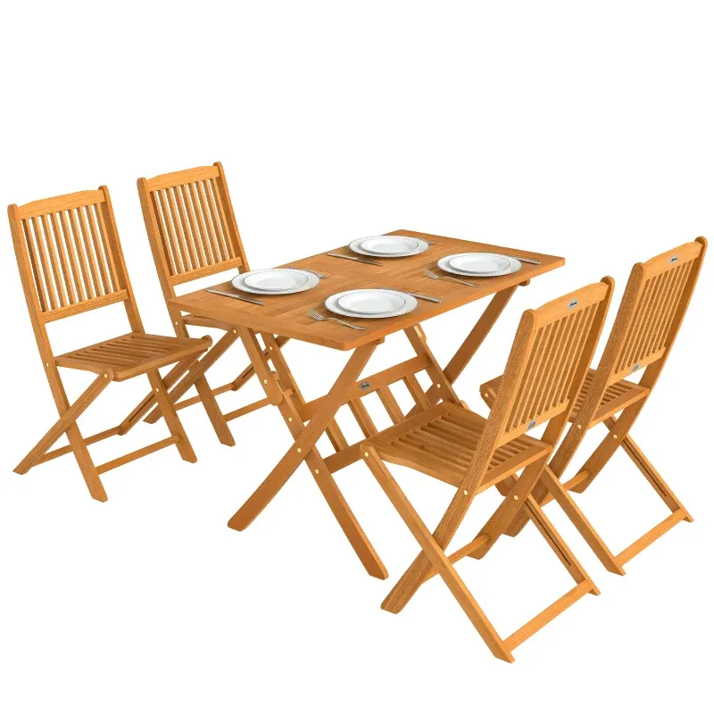 Gartenmöbel Set Holz FSC 5-teilig Klappbar Tisch 4 Stühle | Naturholz Gartenmöbel Set Holz FSC 5-teilig Klappbar Tisch 4 Stühle | Naturholz
