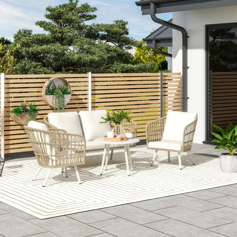 Gartenmöbel Set Polyrattan Lounge-Set Sofa Sessel Tisch Kissen | Khaki