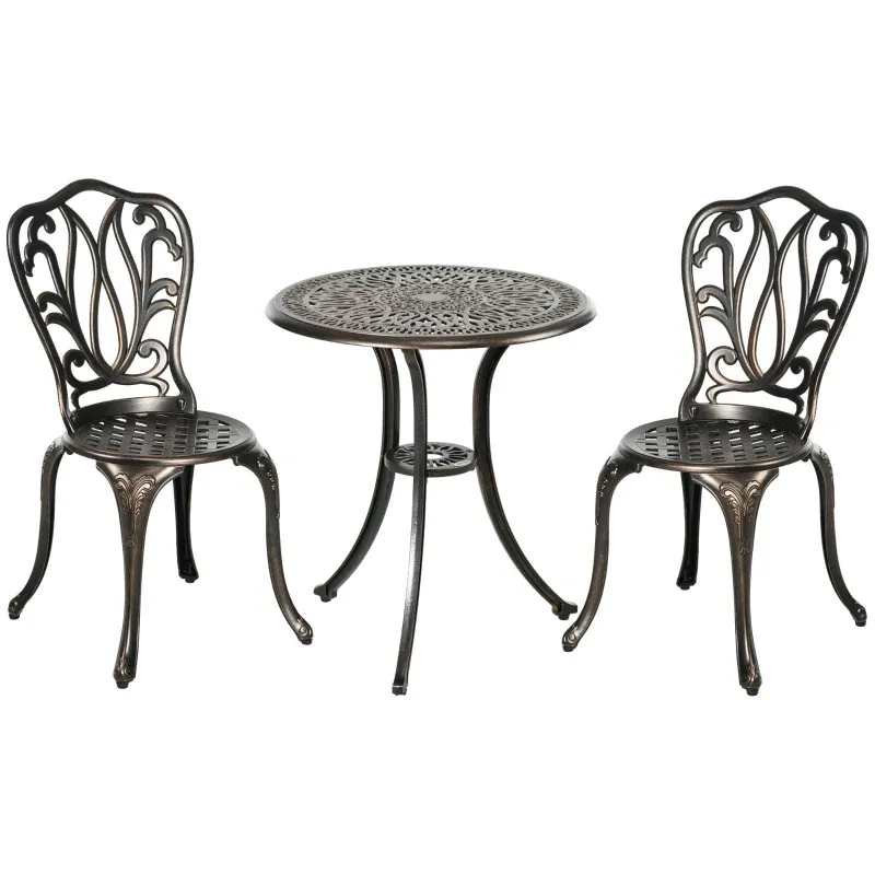 Gartenmöbel Set 2 Stühle Runder Tisch Retro-Schmiedeeisen | Bronze