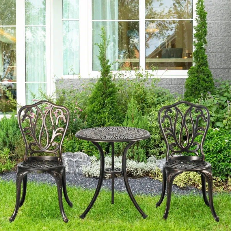 Gartenmöbel Set 2 Stühle Runder Tisch Retro-Schmiedeeisen | Bronze