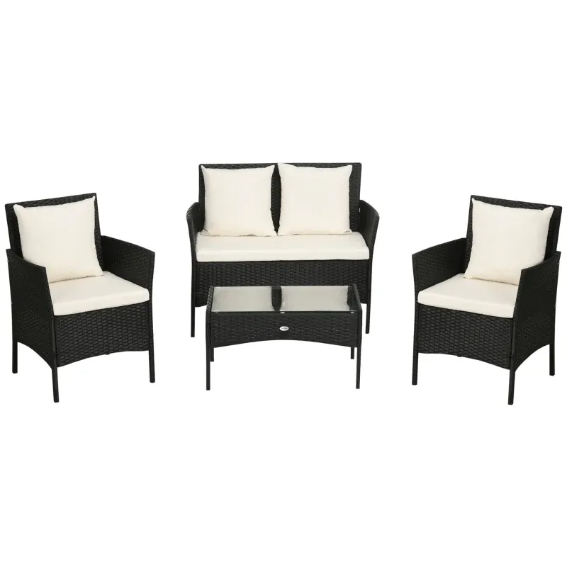 Gartenmöbel-Set 4-teilig Rattan 2 Stühle 2-Sitzer Tisch | Schwarz Gartenmöbel-Set 4-teilig Rattan 2 Stühle 2-Sitzer Tisch | Schwarz