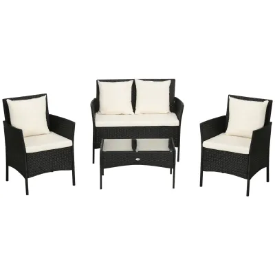 Gartenmöbel-Set 4-teilig Rattan 2 Stühle 2-Sitzer Tisch | Schwarz Gartenmöbel-Set 4-teilig Rattan 2 Stühle 2-Sitzer Tisch | Schwarz