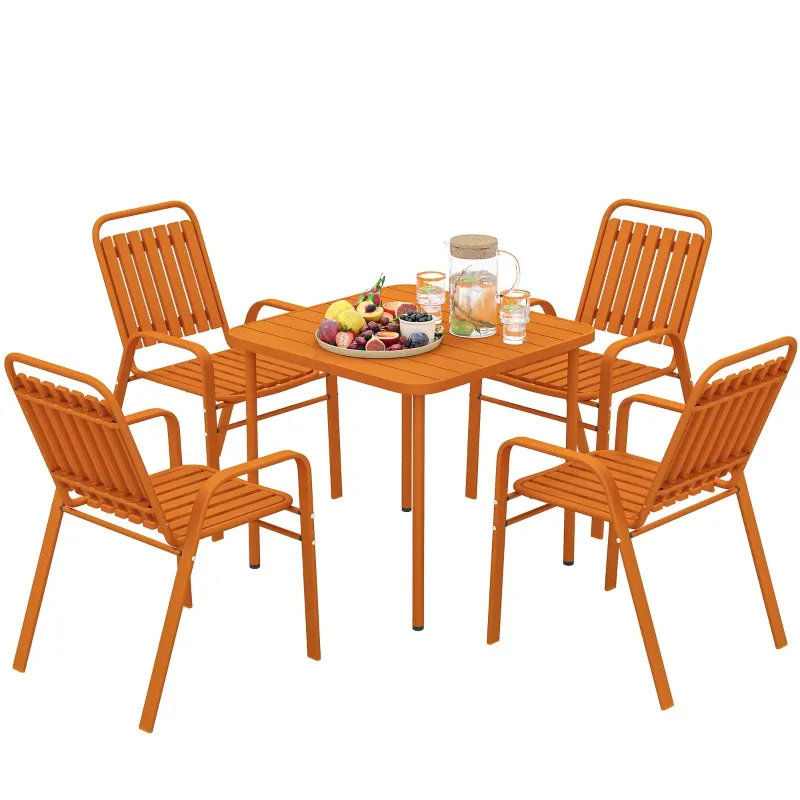 Gartentisch 4 Stapelstühle Lattenplatte Stahl | Orange