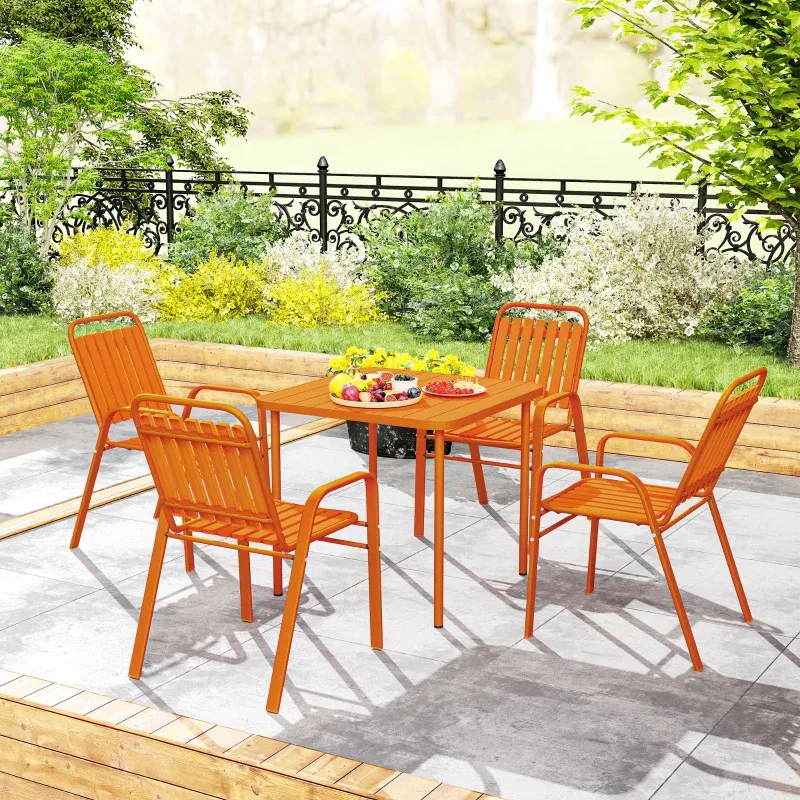 Gartentisch 4 Stapelstühle Lattenplatte Stahl | Orange
