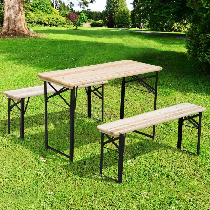 Faltbare Bierzeltgarnitur Picknicktisch 2 Klappbänke Fichte | Schwarz