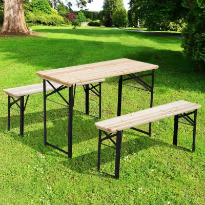 Faltbare Bierzeltgarnitur Picknicktisch 2 Klappbänke Fichte | Schwarz