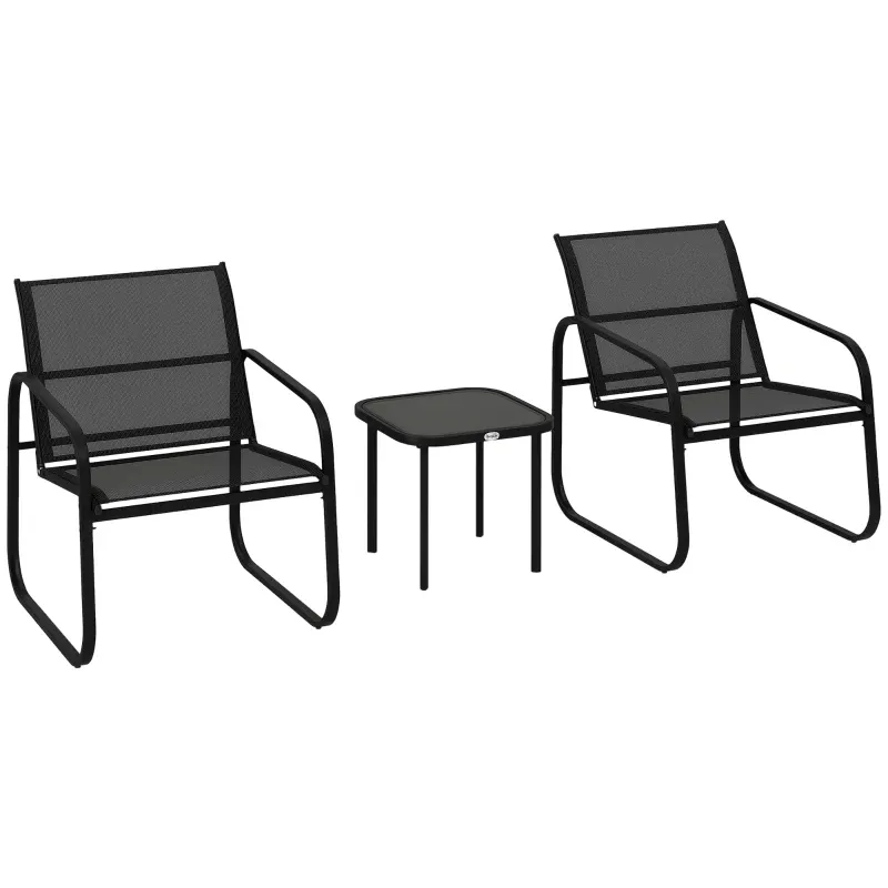 3-teiliges Bistro-Garten-Set 2 Textilene-Stühle Glastisch | Schwarz 3-teiliges Bistro-Garten-Set 2 Textilene-Stühle Glastisch | Schwarz