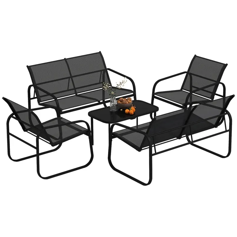 Gartenmöbel-Set 5-teilig Stahl Textilene Sofa Sessel Glastisch | Grau