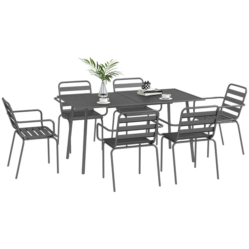 Gartenmöbel-Set 7-teilig Esstischgruppe Metall | Grau Gartenmöbel-Set 7-teilig Esstischgruppe Metall | Grau