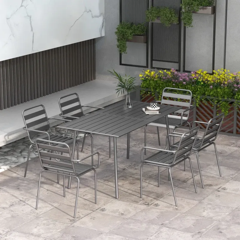 Gartenmöbel-Set 7-teilig Esstischgruppe Metall | Grau