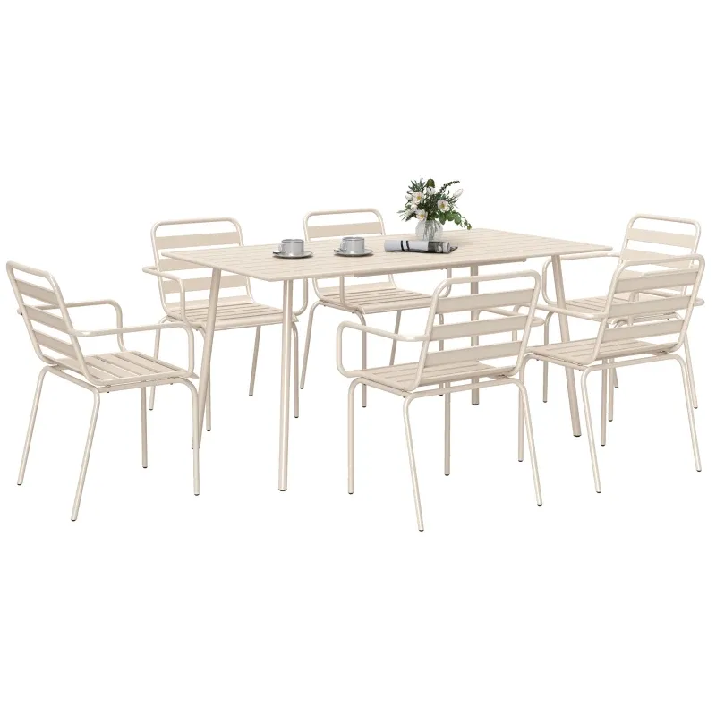 Gartenmöbel-Set 7-teilig Tisch 6 Stapelstühle Stahl | Beige Gartenmöbel-Set 7-teilig Tisch 6 Stapelstühle Stahl | Beige