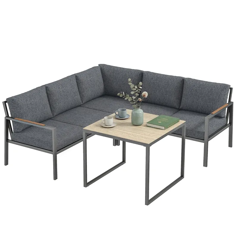 Outdoor‑Lounge 3‑teilig 5 Personen 2 Sofas Couchtisch Kissen | Dunkelgrau Outdoor‑Lounge 3‑teilig 5 Personen 2 Sofas Couchtisch Kissen | Dunkelgrau