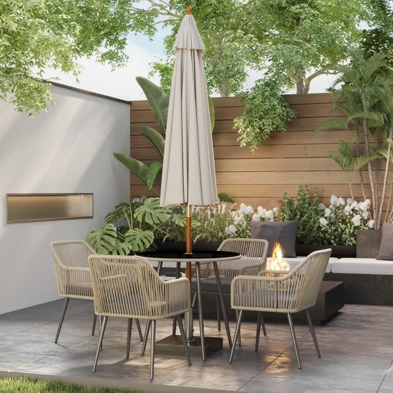 Gartenmöbel-Set Rattan 4 Personen Kissen Runder Glastisch | Braun